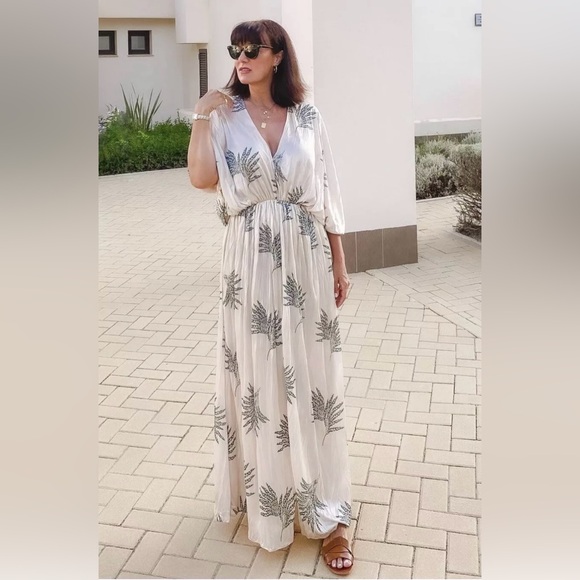 Zara Dresses & Skirts - ZARA Wrinkled‎ Effect Printed Satin Maxi Dress in Ecru & Sage Green Size Medium